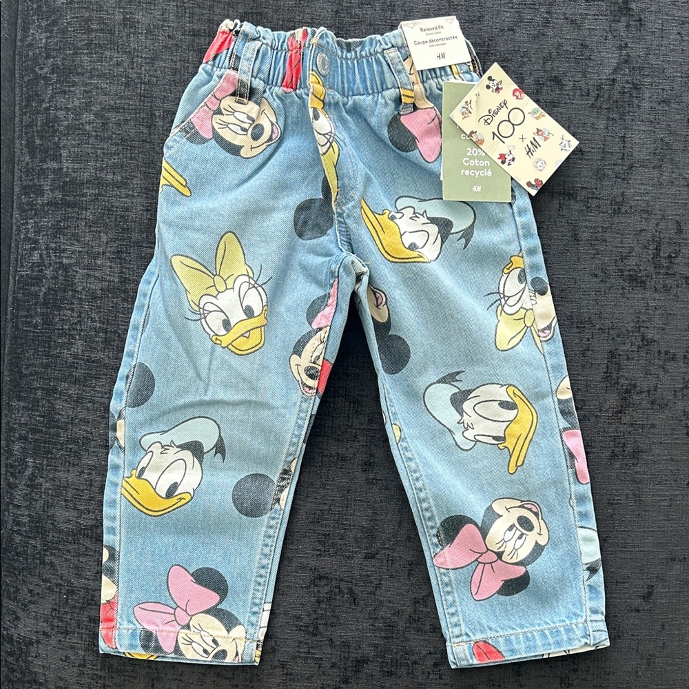 NEW NWT H&M Rare Disney Character Print Blue Jeans for Kids 2T